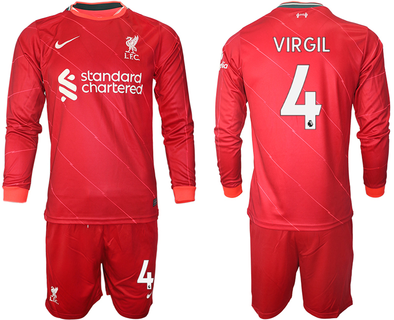 Men 2021-2022 Club Liverpool home red Long Sleeve #4 Soccer Jersey->liverpool jersey->Soccer Club Jersey